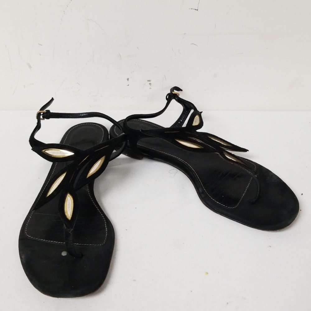 Sergio Rossi Black Leather Ankle Strap Sandals